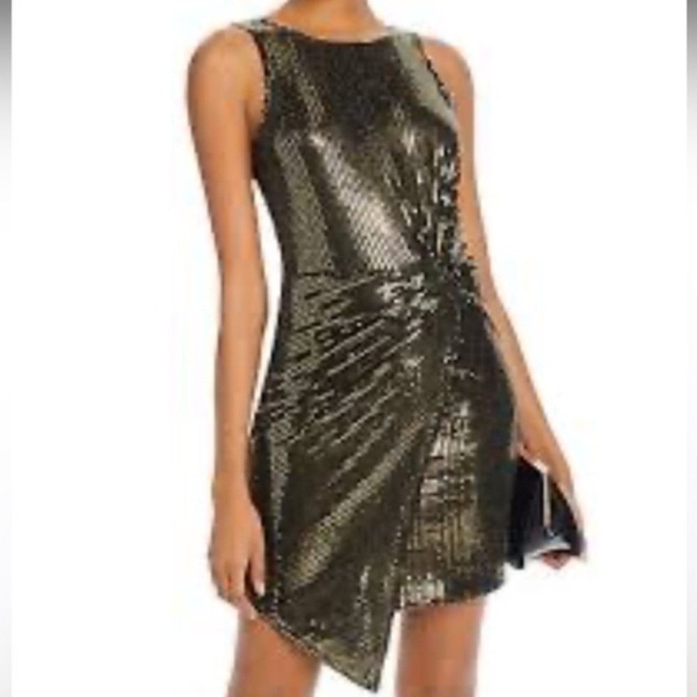 New ▶️ Aqua ◀️ Bloomingdales Shimmer Mini Dot Twist Cocktail Dress